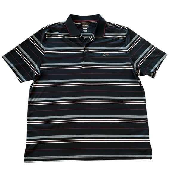 Greg Norman Black Burgundy Striped Golf Shirt Size XL - Picture 1 of 7